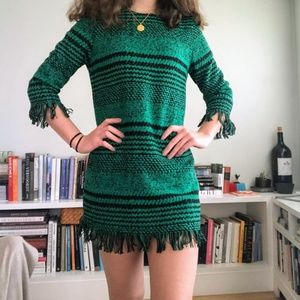 Green & Black Houndstooth Dress w/ Fringe Detail